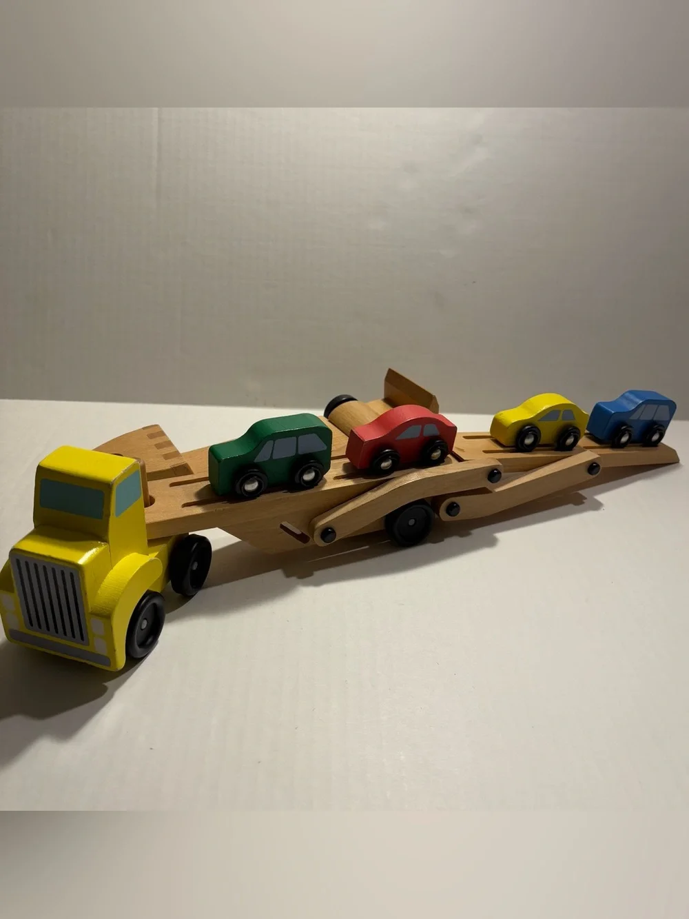 Melissa & Doug Flatbed Trailer, Double Trailer and Wooden Vehicle Set (7 pc)